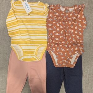 New Carter's Baby Girl's 4 Piece Long Sleeve Body Suits & Leggings Set, size 9m